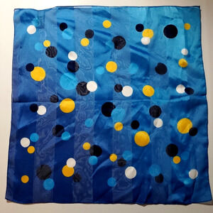 Vintage Scarf SYMPHONY Italy Fashion Art BLUE DOTS Luxury Satin 20" SQUARE